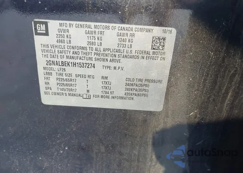 2017 Chevrolet Equinox Ls z USA, uszkodzony, nr VIN 2GNALBEK1H1537274